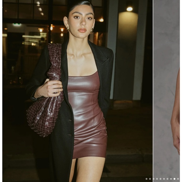 ☑️NWT Meshki CARA Faux Leather Mini Dress Dark Chocolate Sz L - Picture 2 of 12